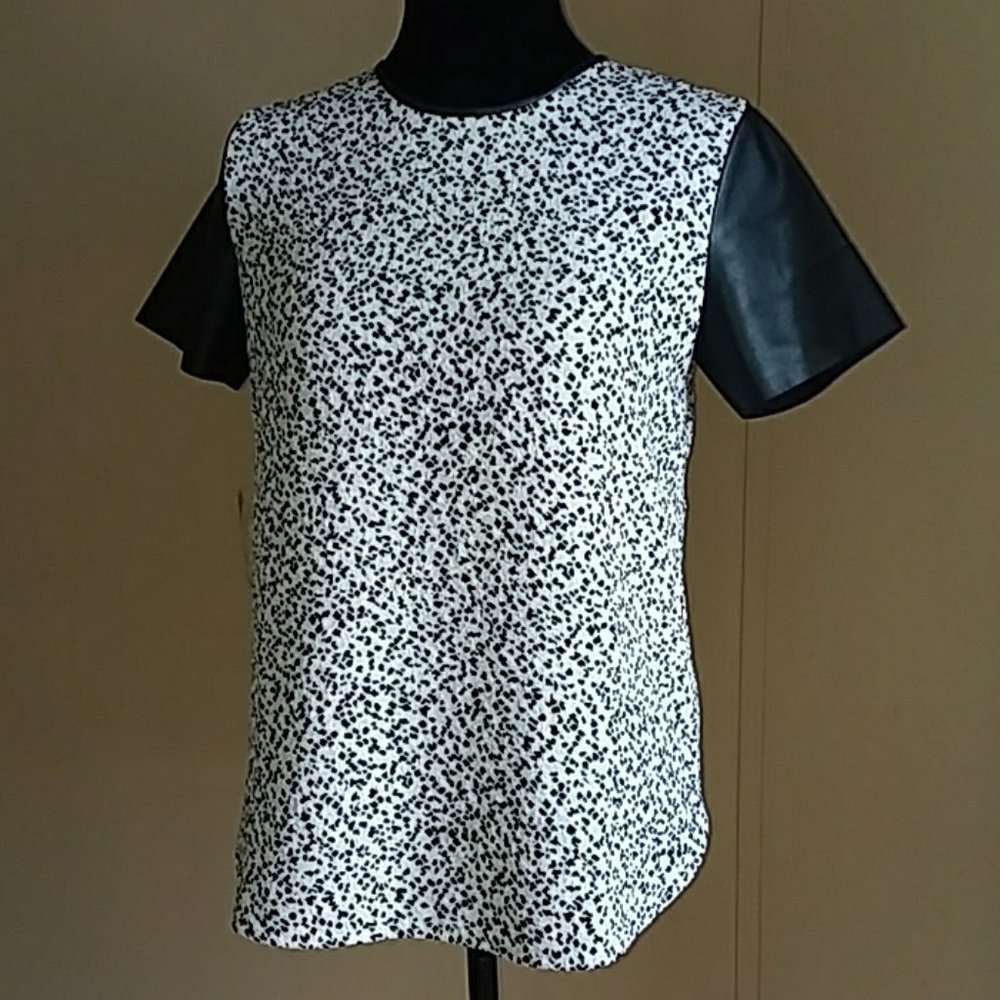 Ann Taylor Faux Leather Sleeve Blouse